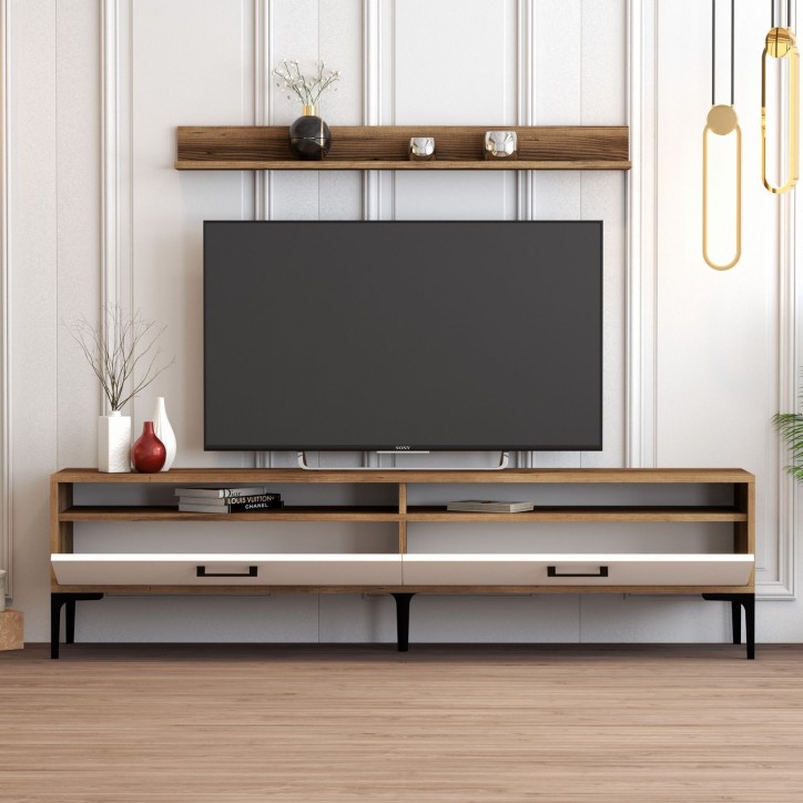 Mueble TV con estante Istanbul blanco nogal