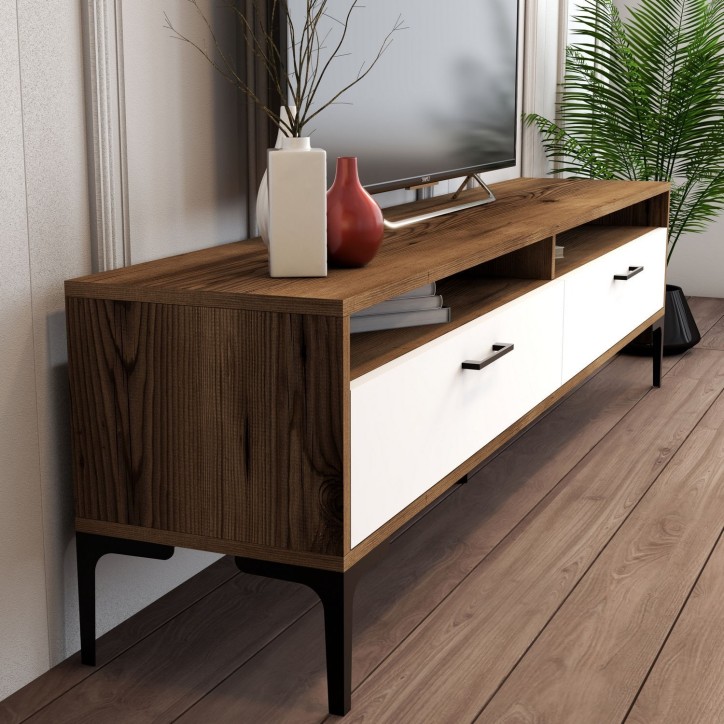 Mueble TV con estante Istanbul blanco nogal