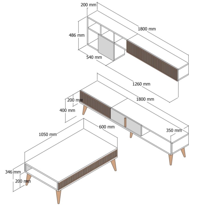 Conjunto de muebles de salón Milan 481 blanco nogal