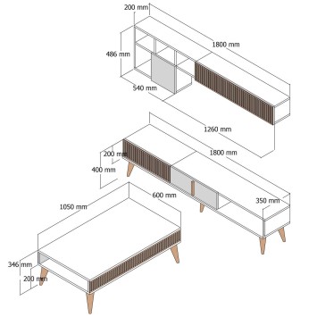 Conjunto de muebles de salón Milan 481 blanco nogal - 845HCT5287