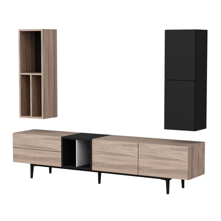 Mueble TV con estante Diany roble blanco negro