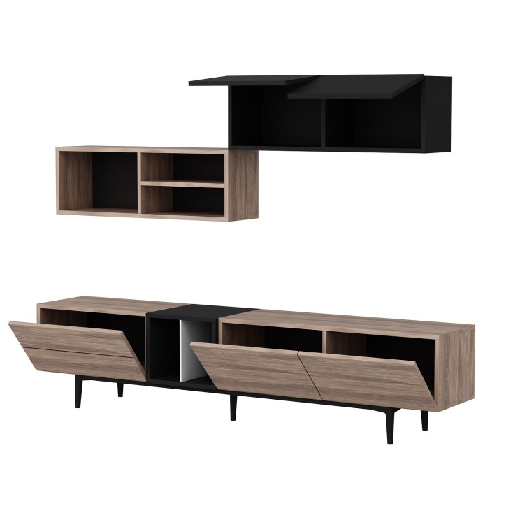 Mueble TV con estante Diany roble blanco negro