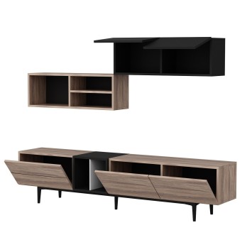 Mueble TV con estante Diany roble blanco negro - 506MNR1111