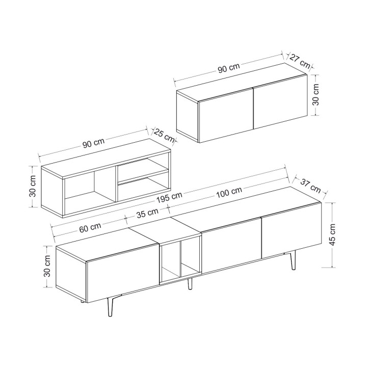 Mueble TV con estante Diany roble blanco negro