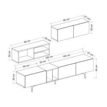 Mueble TV con estante Diany roble blanco negro - 506MNR1111