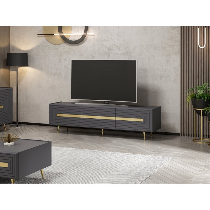 Mueble TV con estante Jose dorado antracita