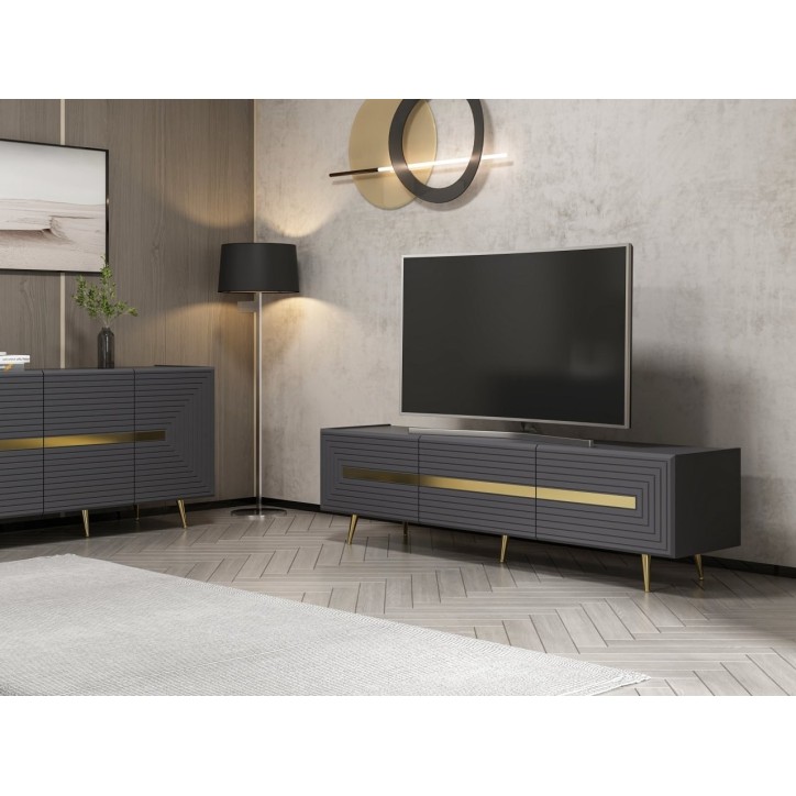 Mueble TV con estante Jose dorado antracita