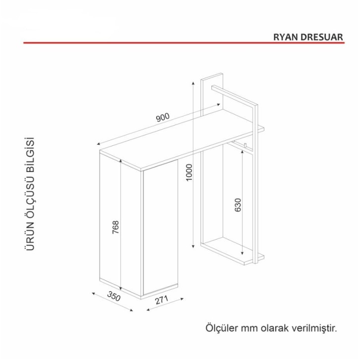 Tocador Ryan metal madera color nogal