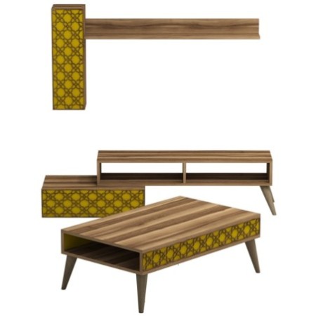 Conjunto de muebles de salón Planet amarillo nogal