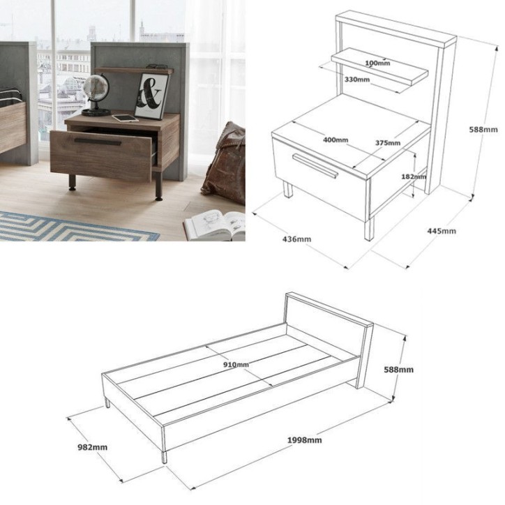 Conjunto de muebles de habitación joven HM9-CG marrón gris