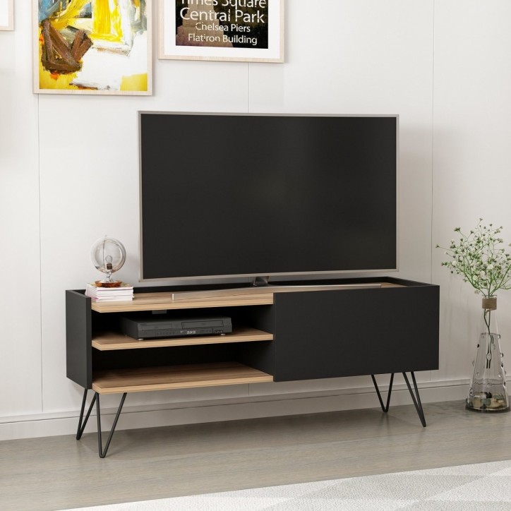 Mueble TV con estante Aral negro nogal