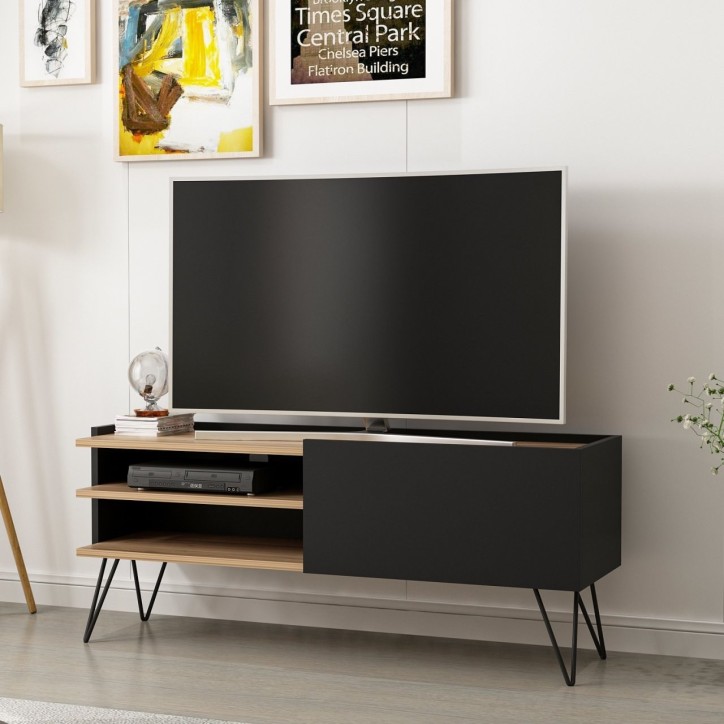 Mueble TV con estante Aral negro nogal