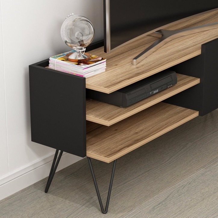 Mueble TV con estante Aral negro nogal