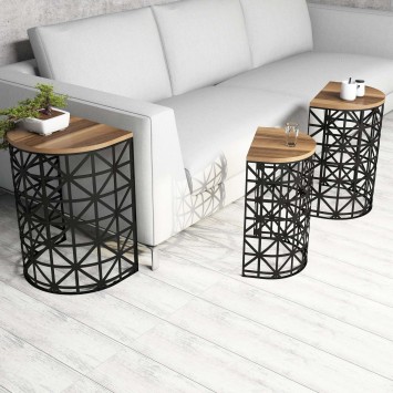 Set mesas de café (3 piezas) Stil Metal Ferforj negro nogal - 845HCT5231