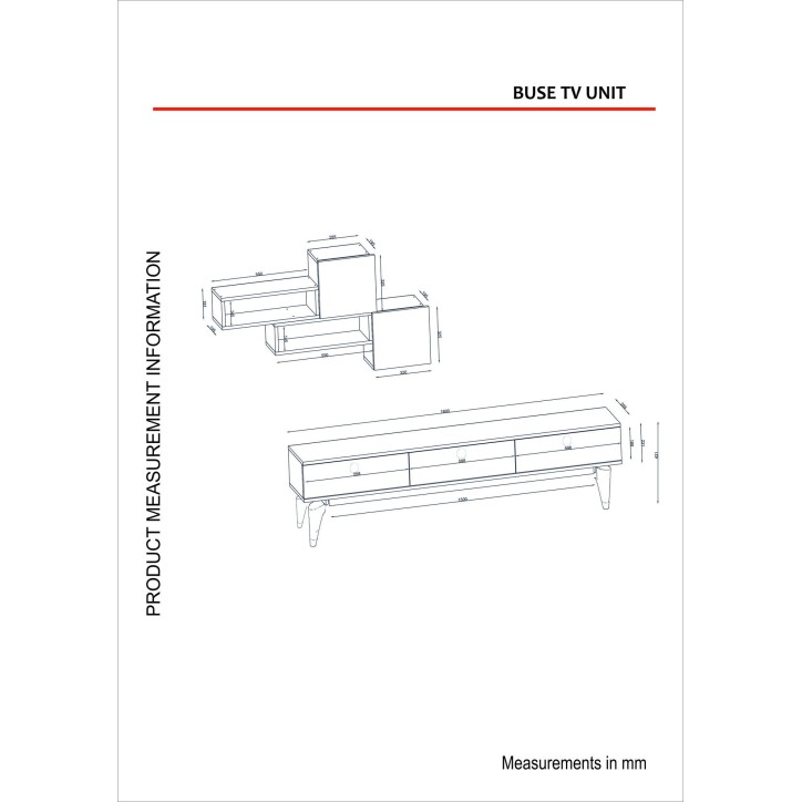 Mueble TV con estante Bus blanco nogal