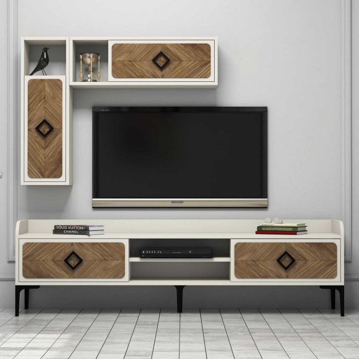 Mueble TV con estante Samba crema nogal