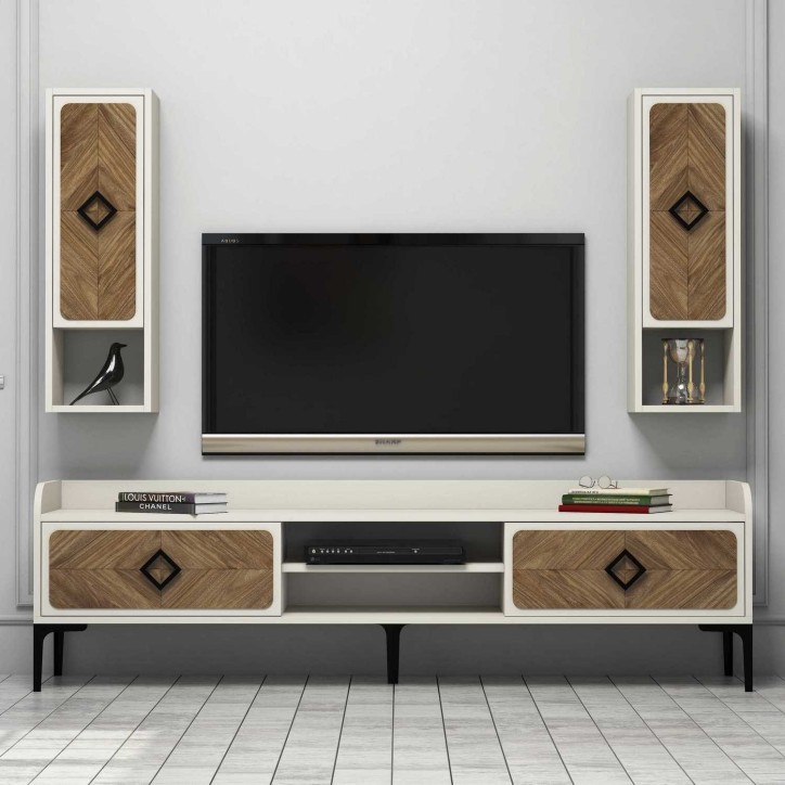 Mueble TV con estante Samba crema nogal