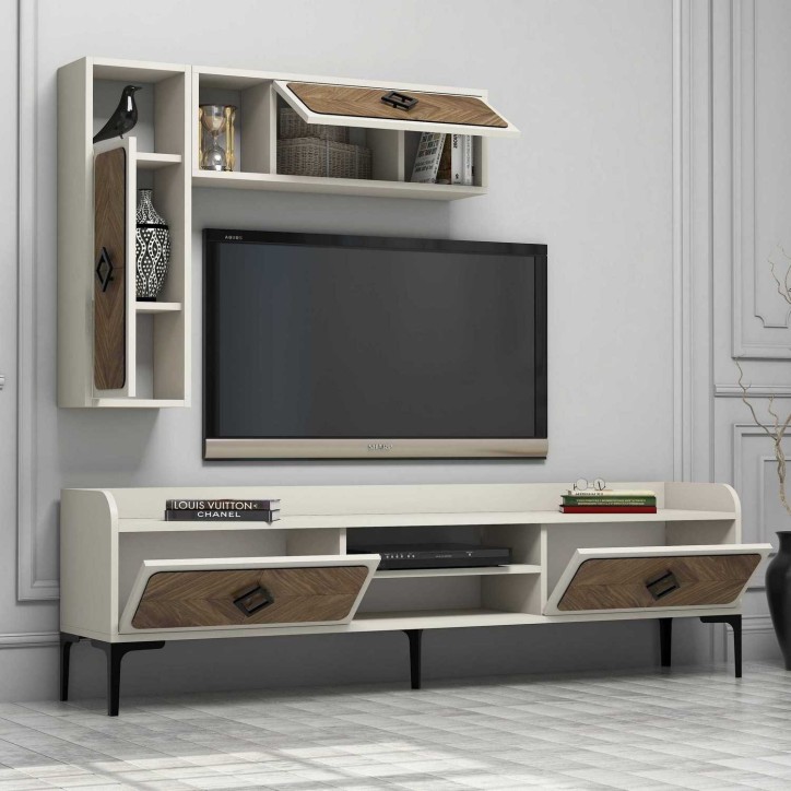 Mueble TV con estante Samba crema nogal