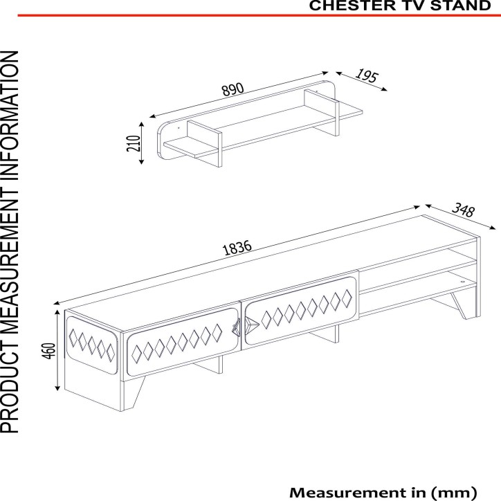 Mueble TV con estante Chester antracita nogal