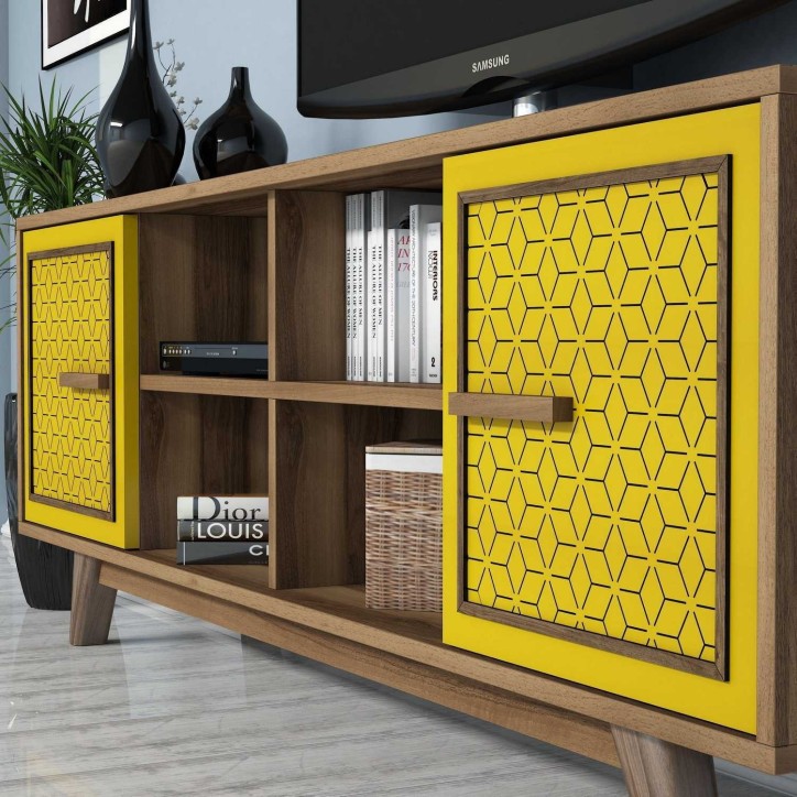 Mueble TV con estante Ayla amarillo nogal