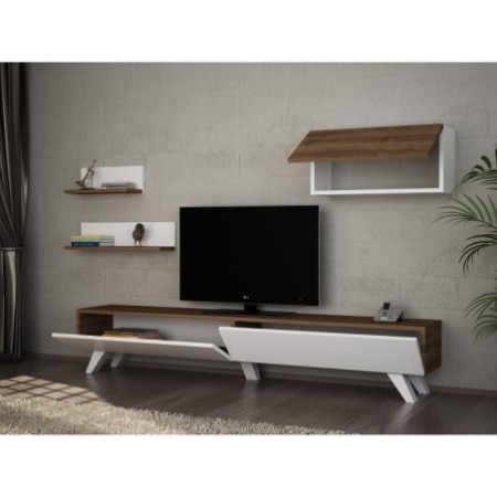 Mueble TV con estante Caterina nogal blanco