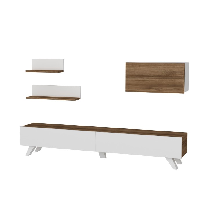 Mueble TV con estante Caterina nogal blanco