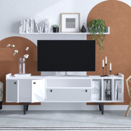 Mueble TV con estante Rigel blanco