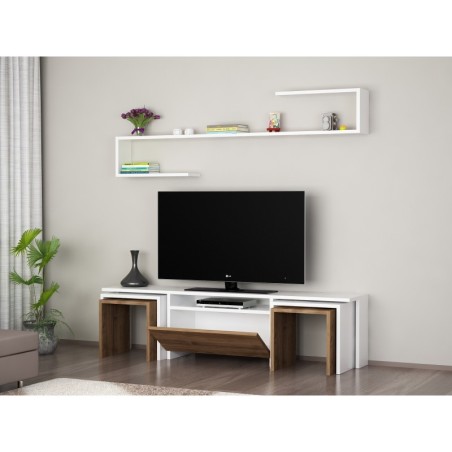 Mueble TV con estante Ege nogal blanco