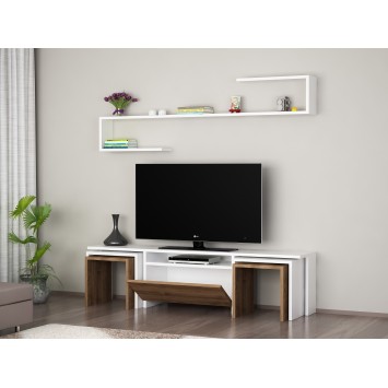 Mueble TV con estante Ege nogal blanco - 756FRN3026