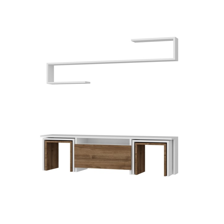 Mueble TV con estante Ege nogal blanco