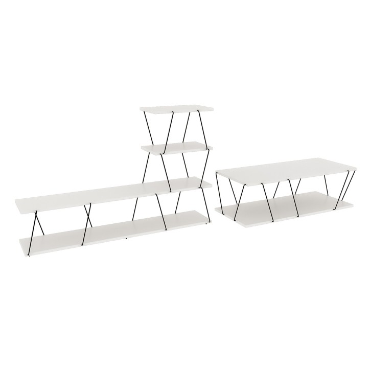 Conjunto de muebles de salón Başak blanco negro