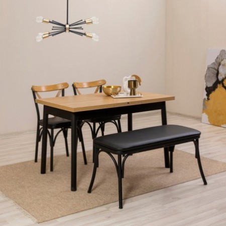 Set mesa comedor extensible y sillas (4 piezas) Oliver negro