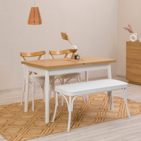 Set mesa comedor extensible y sillas (4 piezas) Oliver blanco