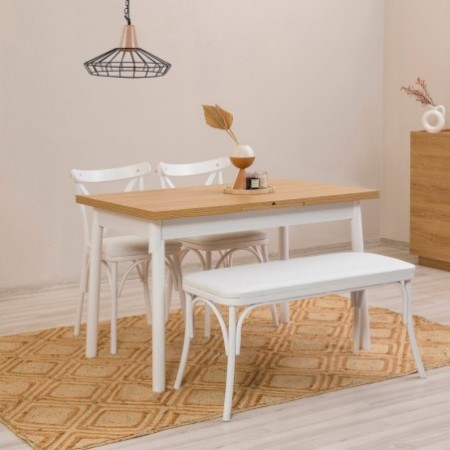 Set mesa comedor extensible y sillas (4 piezas) Oliver blanco