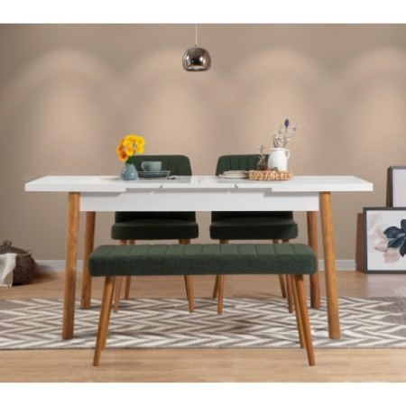 Set mesa comedor extensible y sillas (4 piezas) Santiago pino atlántico blanco verde