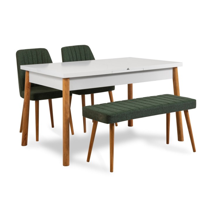 Set mesa comedor extensible y sillas (4 piezas) Santiago pino atlántico blanco verde