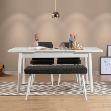 Set mesa comedor extensible y sillas (4 piezas) Santiago antracita blanco