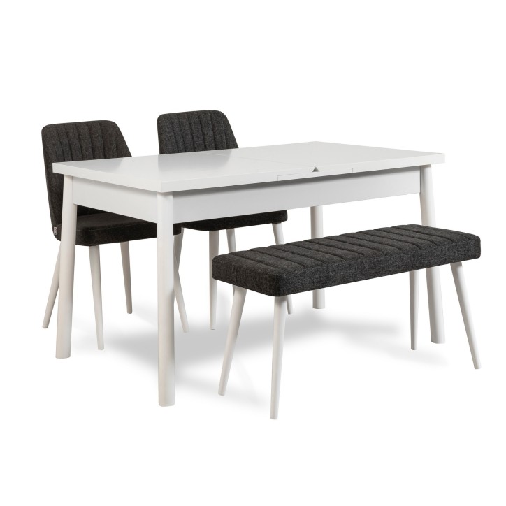 Set mesa comedor extensible y sillas (4 piezas) Santiago antracita blanco