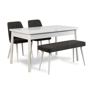 Set mesa comedor extensible y sillas (4 piezas) Santiago antracita blanco - 869VEL5260