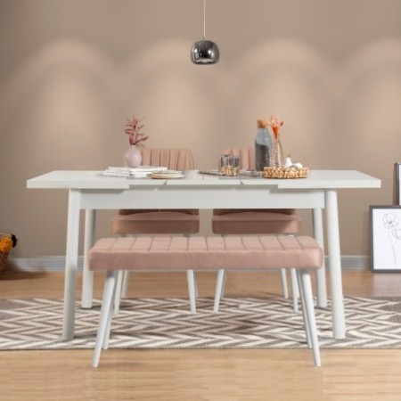 Set mesa comedor extensible y sillas (4 piezas) Santiago piedra blanco