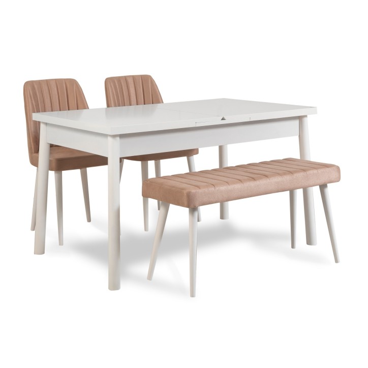 Set mesa comedor extensible y sillas (4 piezas) Santiago piedra blanco