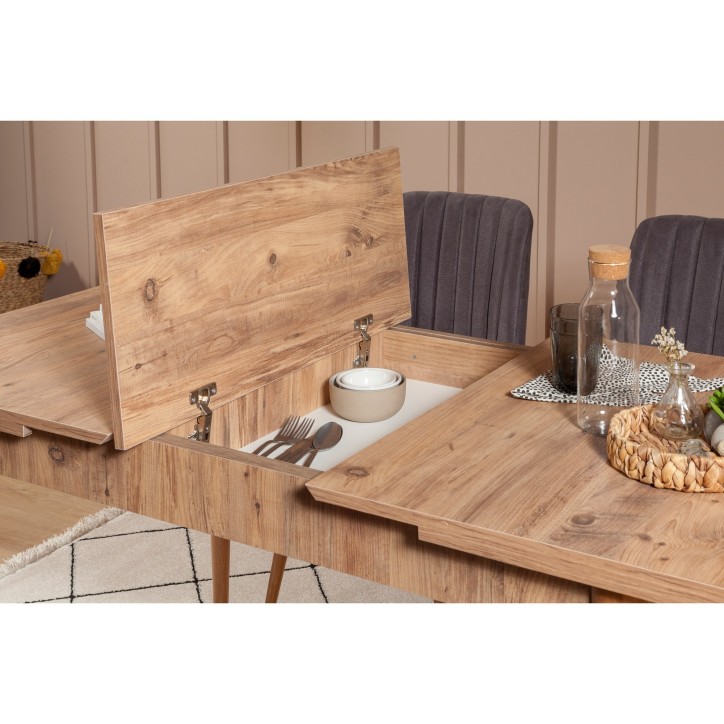 Set mesa comedor extensible y sillas (4 piezas) Vina 0701-3 pino atlántico antracita