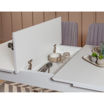 Set mesa comedor extensible y sillas (4 piezas) Vina 0701-3 gris blanco - 869VEL5328