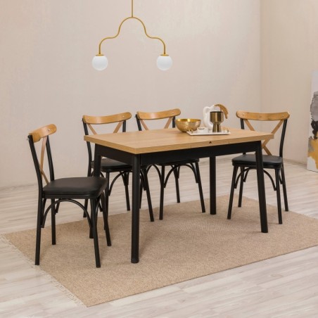 Set mesa comedor extensible y sillas (5 piezas) Oliver negro