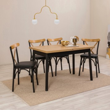 Set mesa comedor extensible y sillas (5 piezas) Oliver negro - 869VEL8165