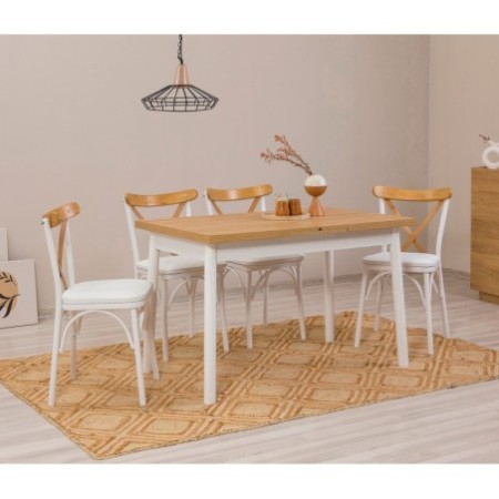 Set mesa comedor extensible y sillas (5 piezas) Oliver blanco