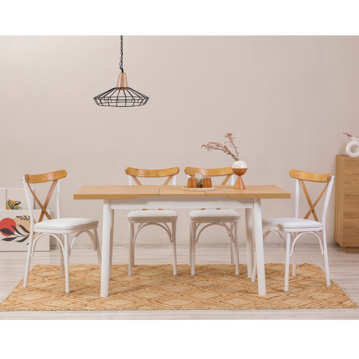 Set mesa comedor extensible y sillas (5 piezas) Oliver blanco