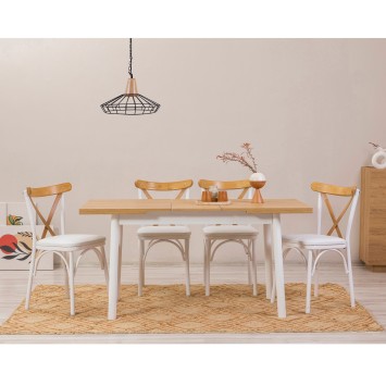 Set mesa comedor extensible y sillas (5 piezas) Oliver blanco - 869VEL8150