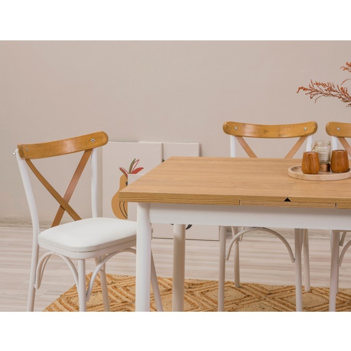 Set mesa comedor extensible y sillas (5 piezas) Oliver blanco