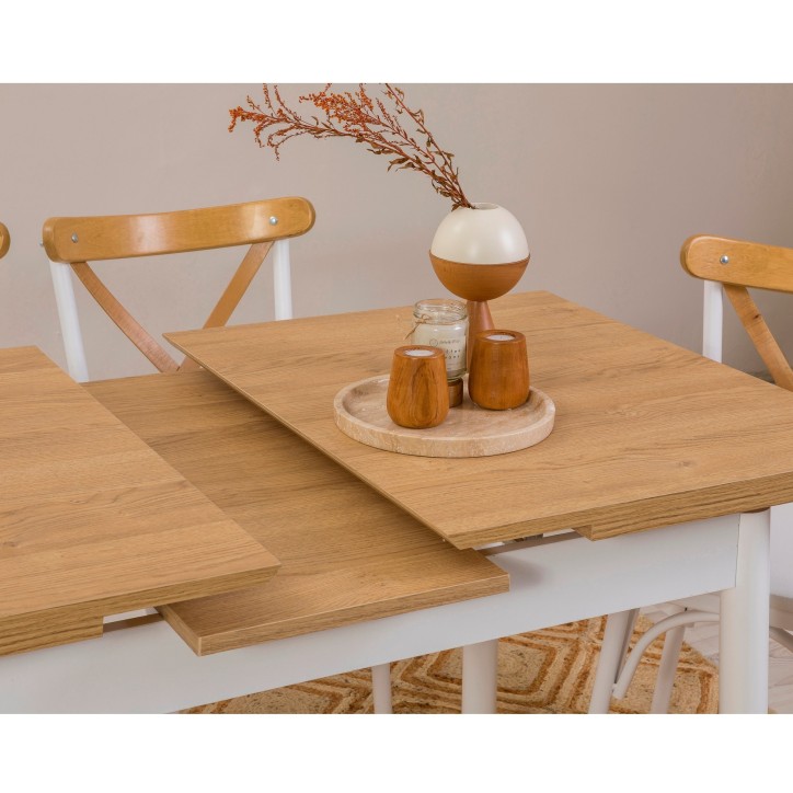 Set mesa comedor extensible y sillas (5 piezas) Oliver blanco